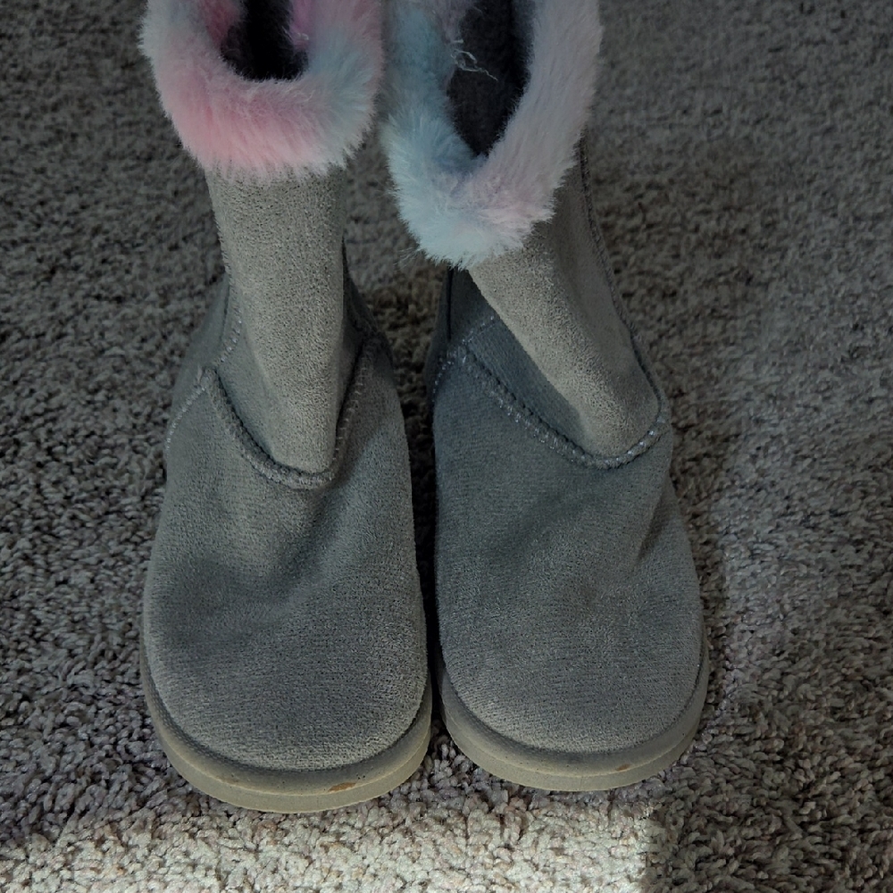 Gray Suede Boots with Pastel Fur Trim  - ACCEPTING OFFERS